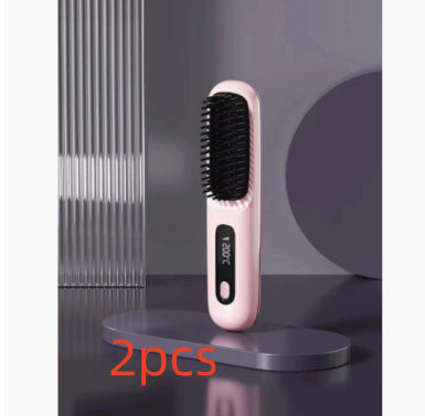 2 az 1-ben egyenes hajfésű vezeték nélküli hajvasaló kefe haj gyors melegítés hordozható forró hajcsavaró USB töltés
